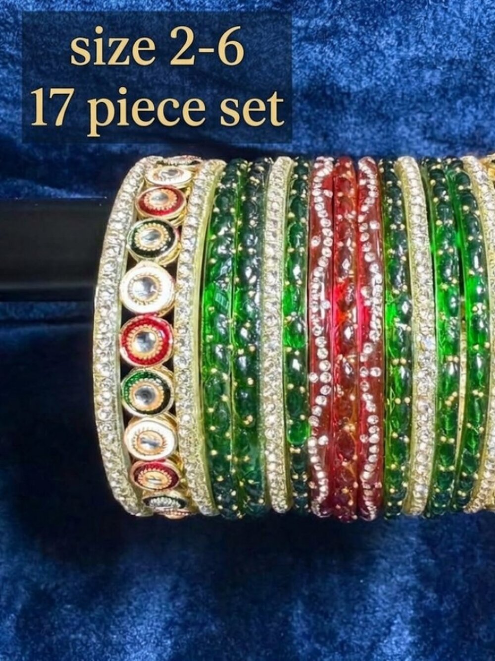 Indian Traditional Red & Gold Rhinestone Bangle Set for Women - Ethnic Stackable